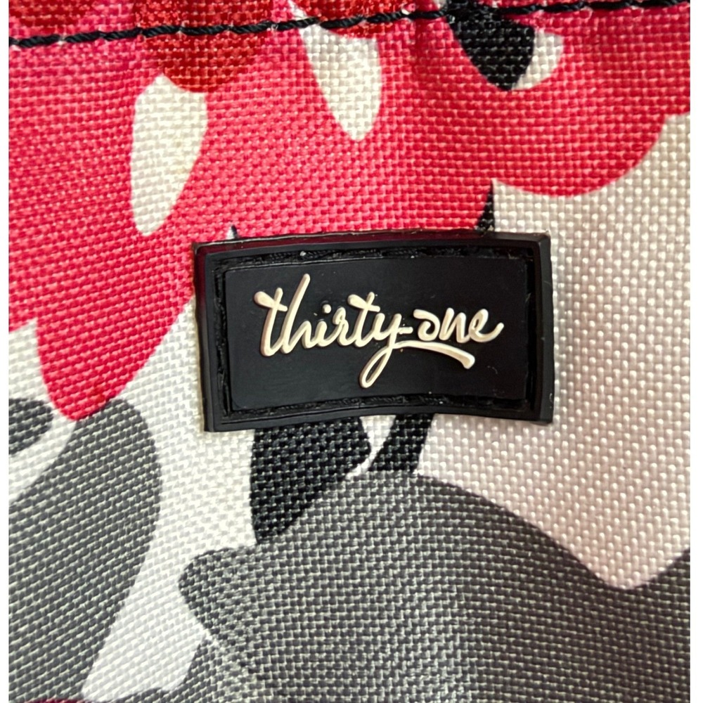 Thirty-One Zip-Top Organizing Utility Tote Red Grey Floral Multi Pocket Bag - Picture 4 of 9